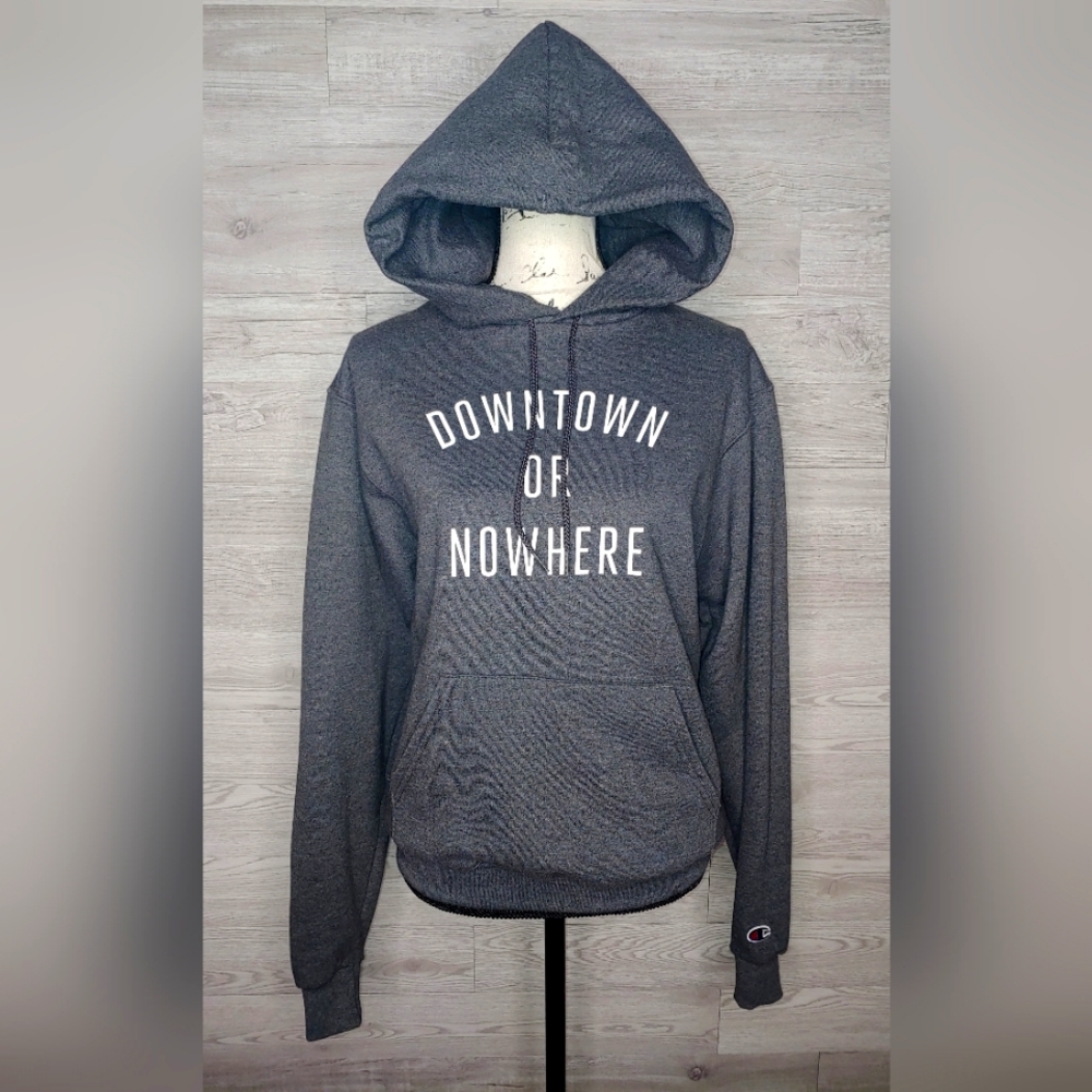 Champion X Knowlita 'Downtown or Nowhere' Dark Heather Grey Hoodie Sz SM